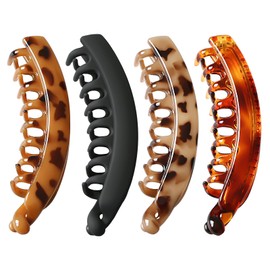 PAITOK 4 Pcs Banana Clips Large Banana Hair Clip Anti-Slip Fish Comb Large Claw Clip Suitable for Women Ponytail Hair Clip Banana Clip Claw Clips for Thick Hair and Thin Hair(Style 4)