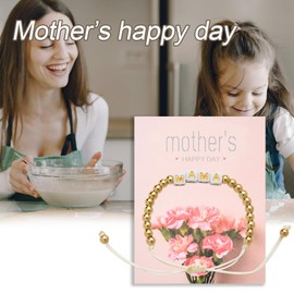 Mom Bracelet Gifts for Moms Mothers Day Gifts for Mom Birthday Gift from Daughter Son Mama Gold Bracelets for Women Mommy Gift Adjustable Mama Bead Bracelet Idea