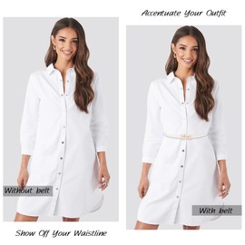 BAOKELAN Women Skinny Belts Thin PU Leather Waist Belts with Gold Buckle for Dresses White 60cm/23.6in