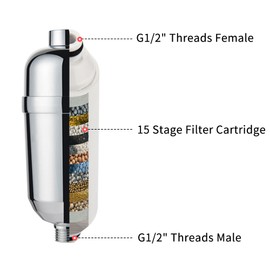 Shower Filter 15 Stage High Output Shower Head Filter Removes Chlorine Fluoride Heavy Metals Hard Water Softener Handheld Showerhead Filter Cartridges