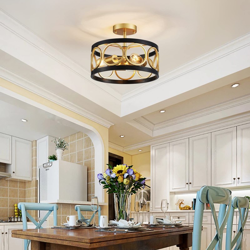 XINGQI 13" Modern Semi Flush Mount Ceiling Light Fixture, Black