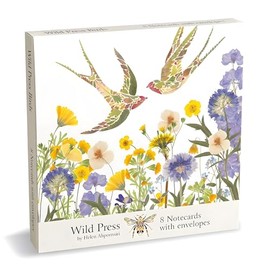 Pack of 8 Notecards - 4 Each of 2 Designs - Flowers and Birds Artistic Wild Press Design by Helen Ahpornsiri - General Cards Suitable for Birthday and Other Occasions - Made in the UK - Eco-Friendly
