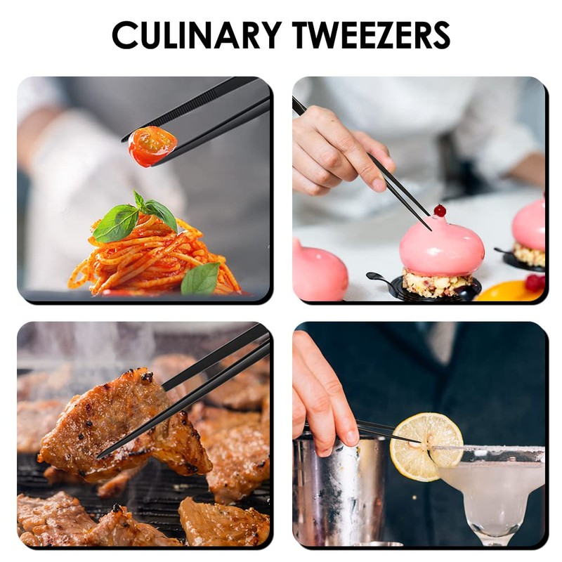 Gutsdoor 8 Inch Plating Tweezers Stainless Steel Precision Culinary Tweezers