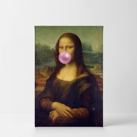 Smile Art Design Leonardo Da Vinci's Masterpiece Mona Lisa Pink Bubble Gum Art CANVAS PRINT Famous Paintings Wall Art Classic Art Home Decor Made in the USA Rolled Up 40x30