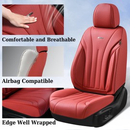 Coverado Car Seat Covers for Front Seat, Luxury Leather Seat Cover, 2 PCS Waterproof Seat Cover, Automotive Seat Covers, Driver Car Seat Protector, Universal Car Seat Cushions Fit for Most Cars(Red)