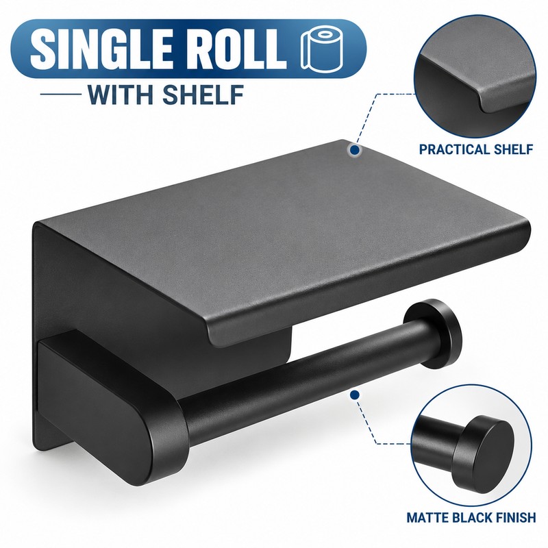 Dual Roll Toilet Paper Holder with Shelf – Stainless Steel