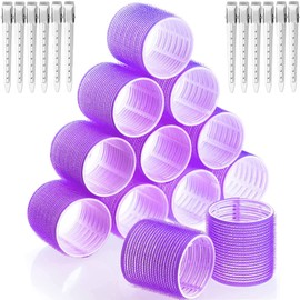 Lockenwickler locken Set 24 Stücke, Große Locken Curlers Ohne Hitze Selbsthaftend Haftwickler, Groß Hitzefreie Haarwickler Hair Rollers mit 12 Stücke Entenschnabelclips für lange mittlere kleine Haar
