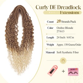 WIGER Ombre Blonde Curly Double Ended Dreadlock Extension with Wavy Ends for Women - Handmade Synthetic Dread Hair (20 Strands, 27/613)