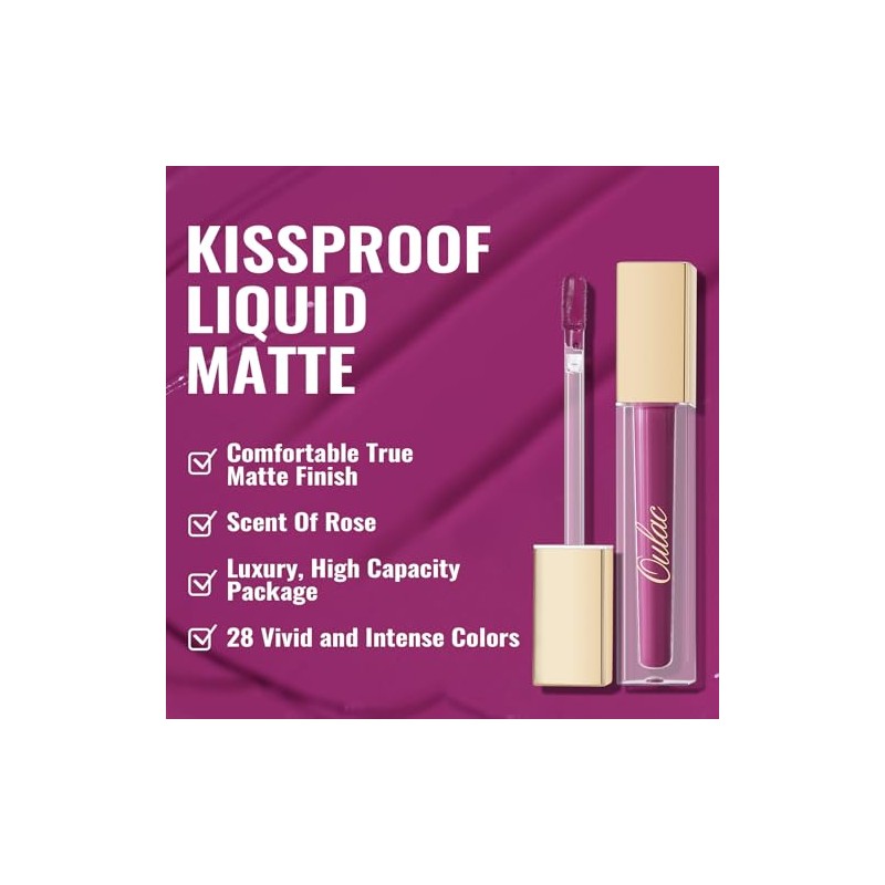 Oulac- Lápiz labial líquido morado mate para mujer, lápiz labial