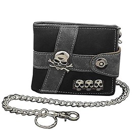 ESYTCH Skull Punk Biker Casual Hasp Wallet Purse With Chain For Men Or Boy