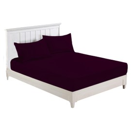 R&Z Plain Luxury Polycotton Fitted Sheet Single, Double, King, Super King, 4FT (Plum/Aubergine, SIngle)
