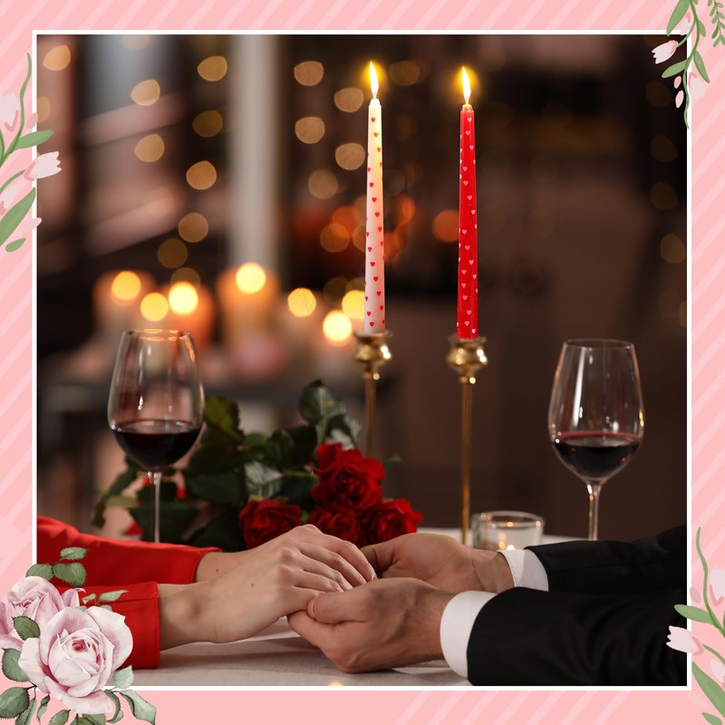 Threlaco 12 Pcs Valentine Taper Candles 10 Inch Tall Unscented