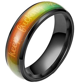 6mm Stainless Steel Color Changing Temperature Sensative Mood Indication Keep Fucking Going Inpiration Wedding Band Ring (Black, 9)