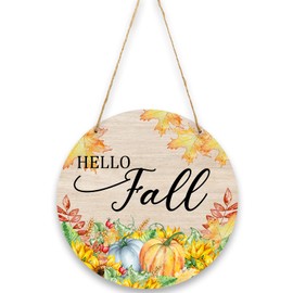 Hello Fall Decor, 11 Inch Rustic Wooden Sign, Fall Pumpkin Sign for Farmhouse Thanksgiving Front Door Hanger Decor, Indoor Outdoor Party, Home Party, Home Wall-03