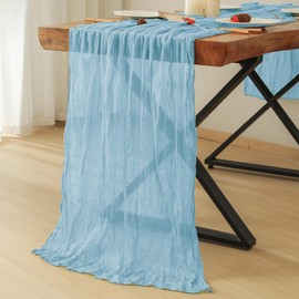 Leetaltree 4 Pack Blue Cheese Cloth Table Runner, 35x120 Inch Boho Rustic Cheese Table Runner, Table Runners for Bridal Baby Shower Decorations or Wedding Table Decorations