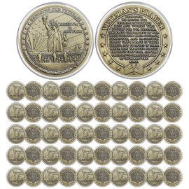 CHURYUML 50Pcs Military Challenge Coins Bulk Veterans Day Gifts Honoring Our Veterans Military Gifts for Men Women Army Soldiers Military Prayer Coin Thank You for Your Service
