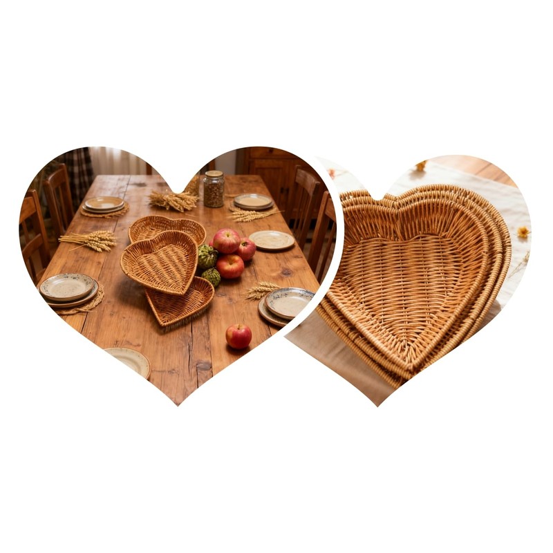 3-Pack Heart Imitation Rattan Picnic Basket Set Assorted Sizes