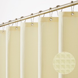 Extra Long Beige Shower Curtain 84 Inch Length,Waffle Weave Textured Washable Shower Curtain Liner,180GSM Heavy Duty Waterproof Fabric Bathroom Curtains with Hooks 72x84 Inch