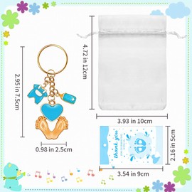 Glorlliant Pack of 20 Foot Tags Keyrings, Baby Party for Children, Party Gift Packs with Key Chains, Thank You Tags and Gauze Bag for Guests, Party Accessories Decoration, Blue