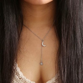 TseenYi Moon Star Gold Pendant Necklace for Women CZ Crystal Necklaces Jewellery for Women and Girls (Pack of 1)