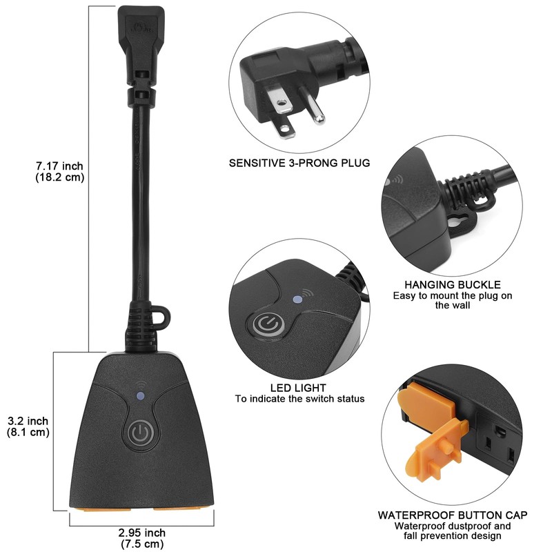 BARST Outdoor Smart Plug, WiFi Smart Plug with Two Grounded