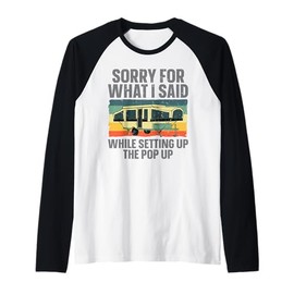 Funny Pop Up Camper Art for Men Women Pop Up Camping Lovers Raglan Baseball Tee
