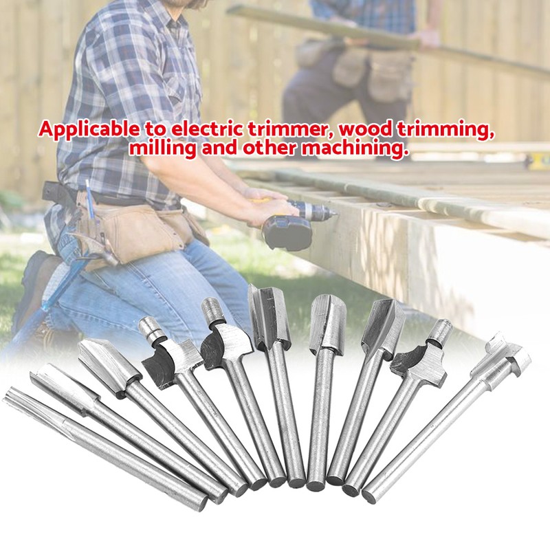 10pcs/Set 1/8in Shank High Speed Steel Milling Cutter Router Bits