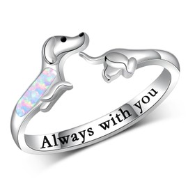 Fuguangju Dachshund Rings for Women 925 Sterling Silver Dachshund Open Rings Adjustable Wiener Dog Rings Cute Animal Puppy Dog Jewelry Gifts for Women Girls Dog Lovers, Sterling Silver, No Gemstone
