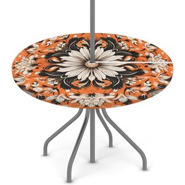 KNEMI Outdoor Round Tablecloth with Umbrella Hole, Mandala Patio Table Cover Fitted Tablecloth Waterproof Umbrella Table Cover for Party Picnic,Fit for 45"-56" Round Tables