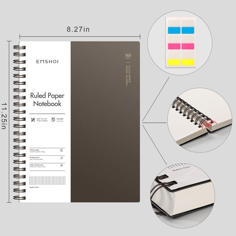 EMSHOI A4 Spiral Notebook, 11.2" X 8.27", College Ruled Lined