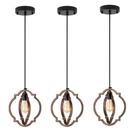 MWZ 3 Pack Farmhouse Pendant Lights Kitchen Island,Rustic 1-Light Small Distressed Wood Chandelier Light Fixture for Dining Room,Adjustable Hanging Light Fixture for Living Room Bedroom Foyer