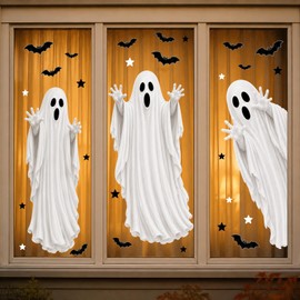 Large Ghost Halloween Window Clings & Mirror Decals, 4 Sheets