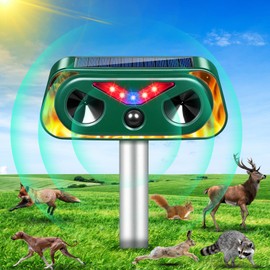 2025 Upgraded Solar Animal Repeller, Ultrasonic Animal Repellent Outdoor with Motion Sensor, Flashing Lights, Flame Lights, Cat,Squirrel,Deer,Raccoon,Rabbit,Skunk,Coyote Deterrent for Yard Garden
