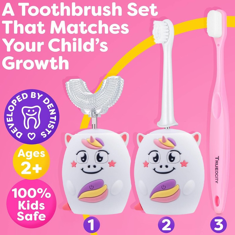 Trueocity Kids U Shape Toothbrush, Auto Electric, Toddler Rechargeable, Unicorn
