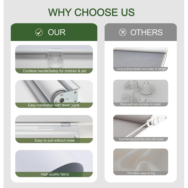 KALYSIE Custom Roller Shades 100% Blackout Blinds for Windows and