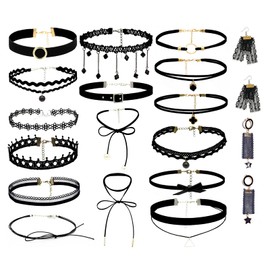 DOMINICK 20Pcs Choker Earrings Set,Velvet Clavicle Chain,Gothic Lace Necklace for Women Girls Party Dress Decorations (Classic Black)
