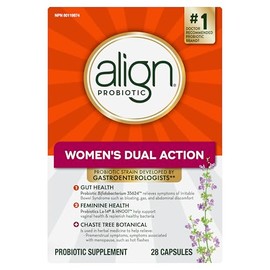 Align Align Probiotic, Women's Dual Action, Multi-Strain Probiotic, with Chaste Tree, Soothes Occasional Abdominal Discomfort, Gas, Bloating, 28 Capsules