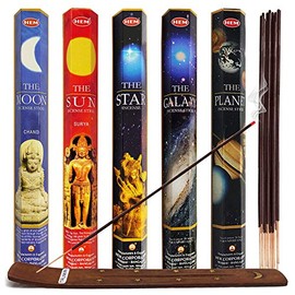 Hem Incense Sticks Variety Pack #1 And Incense Stick Holder Bundle With 5 Celestial Themed Fragrances