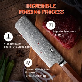 FUJUNI Nakiri Cleaver Knife 7 inch Damascus Steel Chinese Chef Knife VG-10 Steel 67-Layer Damascus Professional Vegetable Cleaver Chopper Full Tang Non-slip Natural Wood handle with Exquisite Box