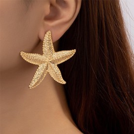 Gold Starfish Earrings for Women Trendy 14k Gold Shell Stud Earrings Boho Seashell Chunky Gold Statement Earrings Summer Beach Ocean Jewelry (Big)