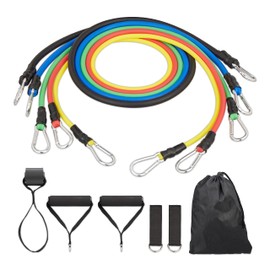 Relaxdays Fitness Bands, 5 Exercise Bands with Handles, Loops & Door Anchor, Resistance Bands for Strength Training, Colorful