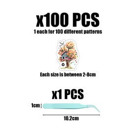 100 Landscape Stickers and 1 Piece Tweezers Waterproof Stickers Suitable for Suitcase, Scrapbook, Skateboard Stickers