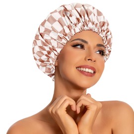 BelleVive Reusable Shower Caps for Women, Waterproof, Large, Luxurious Washable Shower Hat with Elastic Band, Double-Layered, Stylish Shower Cap for Long Hair, Curly Hair