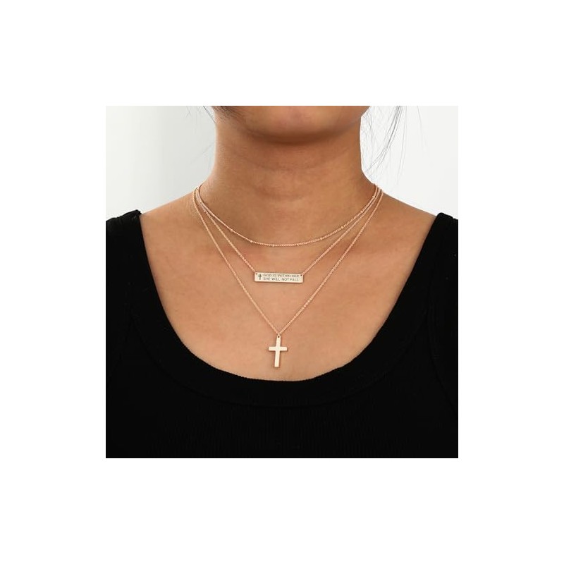 Layered Cross Bible Verse Necklace - Inspirational Jewelry Gift