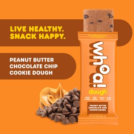 Whoa Dough Edible Cookie Dough Bars- Certified Non-GMO, Kosher and Gluten Free Bars - Healthy Snack Foods - Plant Based Snacks - Peanut Butter Chocolate Chip Cookie Dough - 10 Pack
