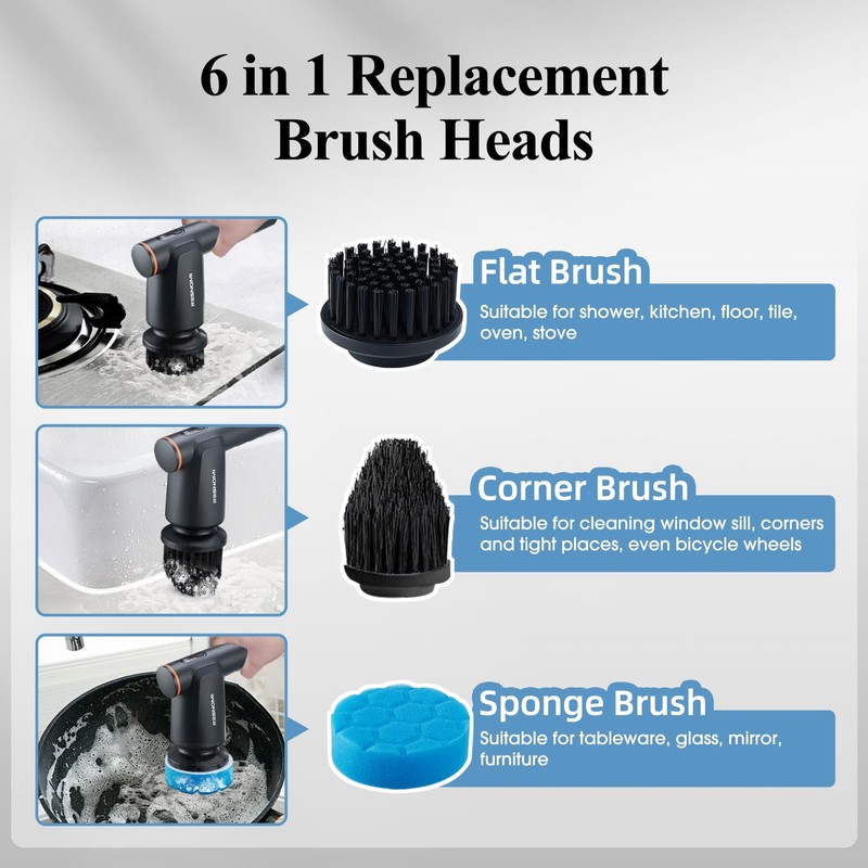 Electric Spin Scrubber, Cordless Bathroom Cleaning Brush, 2 Speeds
