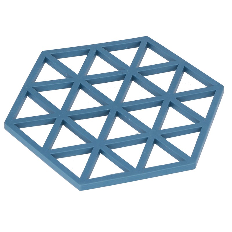 5pcs Table Mats Geometric Hex Shape Hollow Silicone Blue Insulation