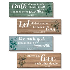 4 Pieces Bible Verses Wall Decor Christian Wall Decor Wooden Religious Wall Sign Rustic Wall Art Inspirational Prayer Decorations Gifts for Home Bedroom Bathroom Living Room (Retro)