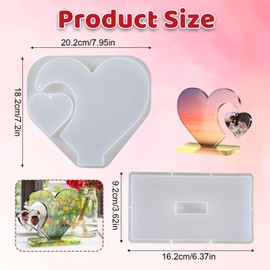 Grevosea Resin Molds Silicone, Large Photo Frame Resin Casting Molds Heart Shape Silicone Mold Epoxy Molds for DIY Picture Frame Display Home Decors Flower Preservation