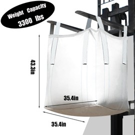 10 Pack Aolikebao FIBC Bulk Bag 1.5 Ton Bag 35.4"L x 35.4"W x 43.3"H 3300lbs SWL Safty Factor 3:1 Duffle Top Flat Bottom Woven Polypropylene Bags